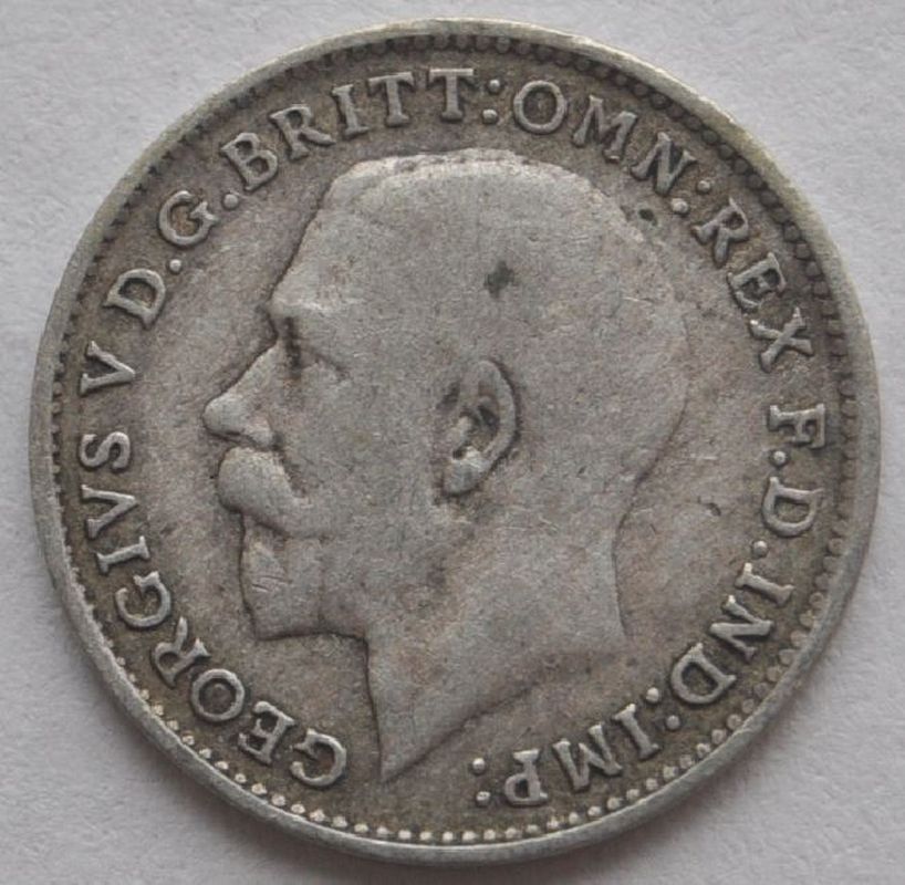 1920 UK Great Britain 3 Pence Silver Coin, VF, 100% Authentic.