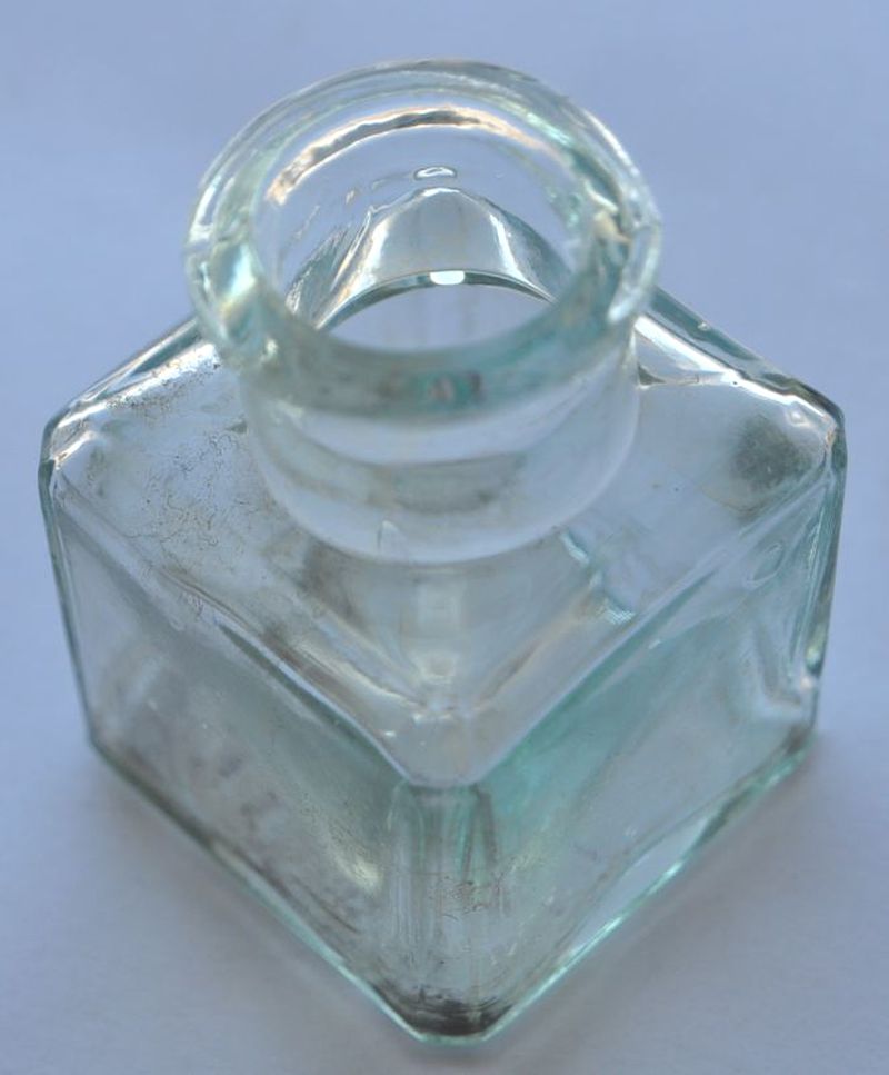 1910s Imperial Russia Olive White Glass Ink Bottle
