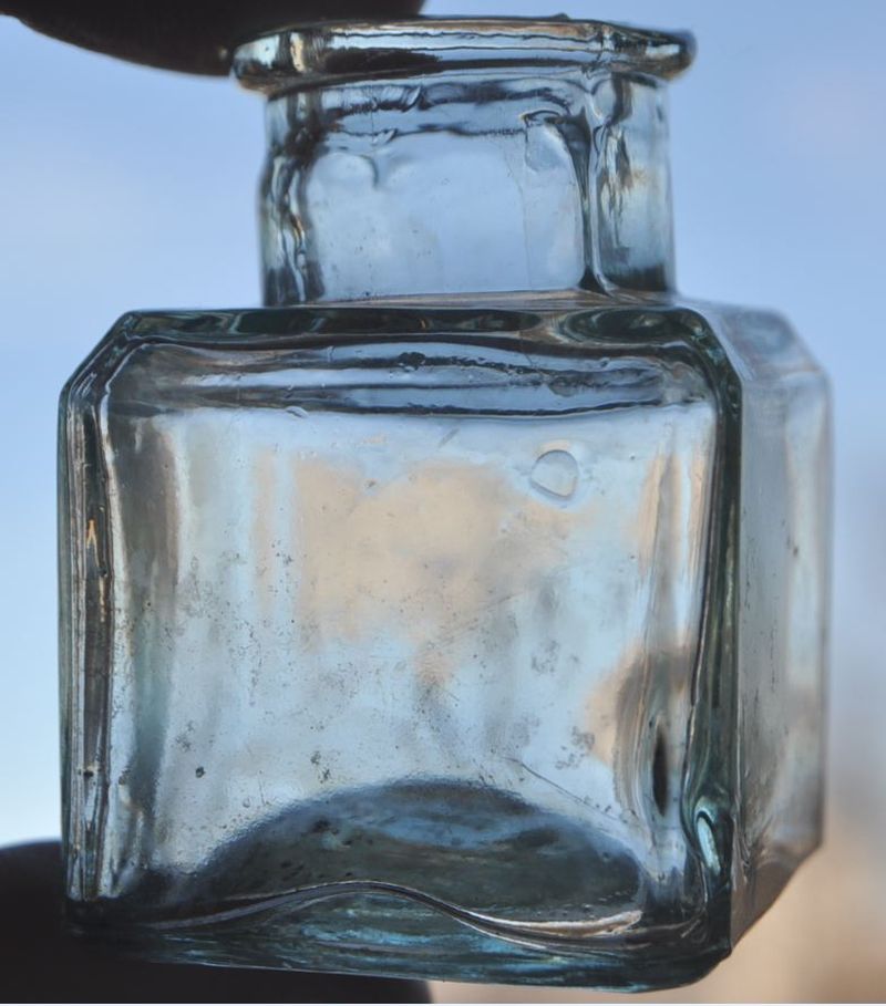 1910s Imperial Russia Olive White Glass Ink Bottle
