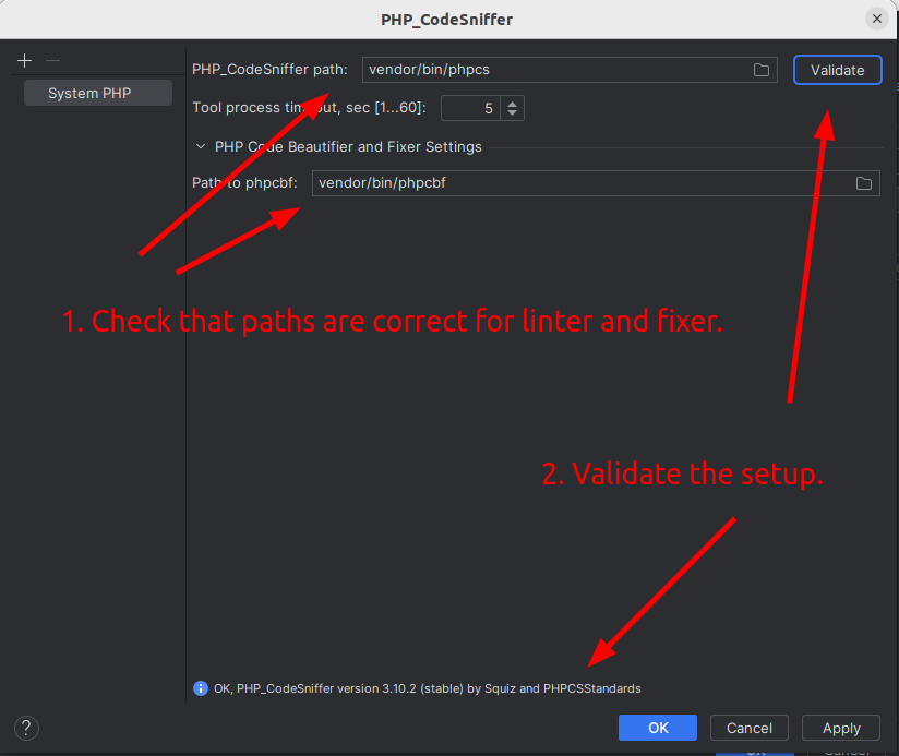 PhpStorm settings PHPCS 2/2