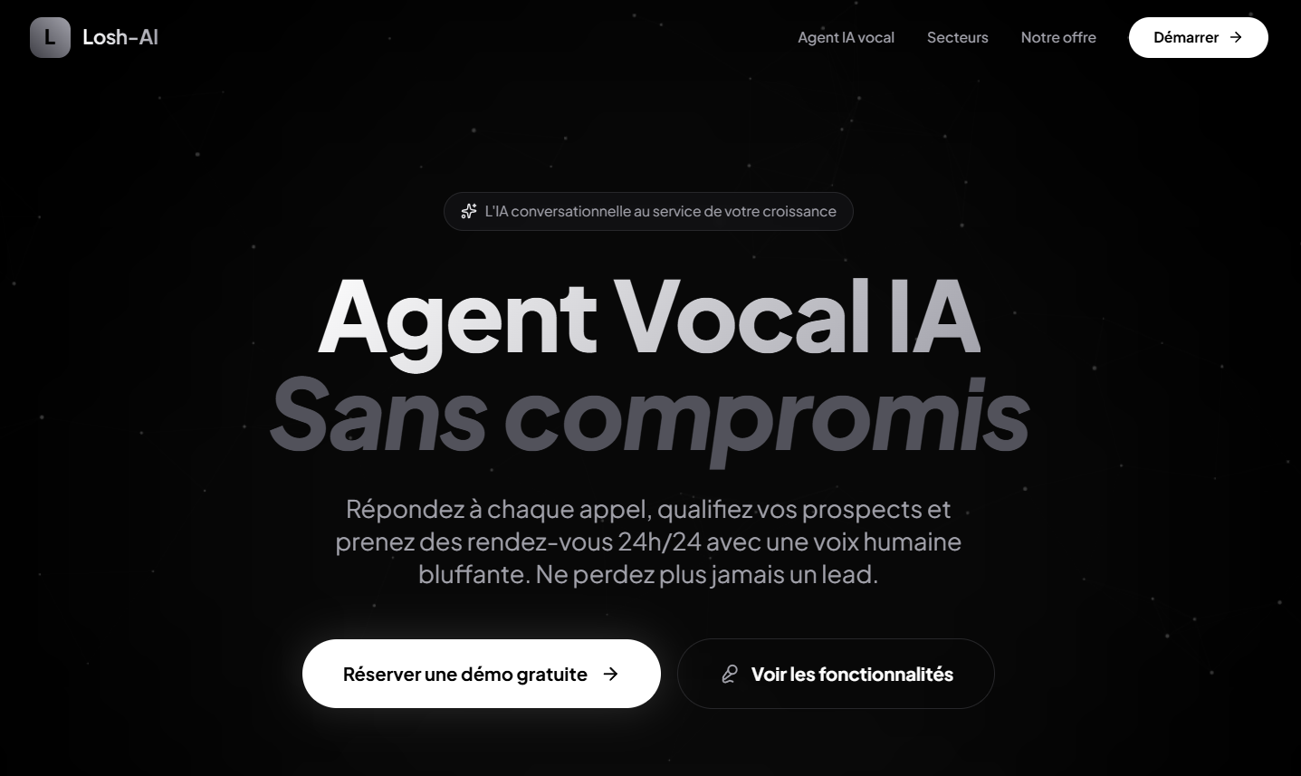Aperçu principal du site démo Losh Agency sur le thème des intelligences artificielles