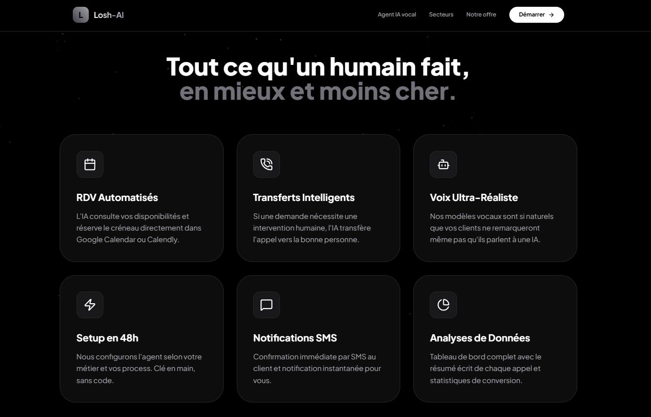 Vue secondaire du site démo Losh AI