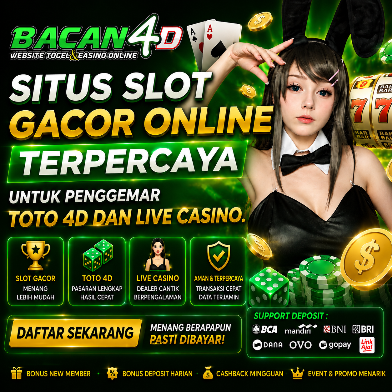 BACAN4D – Situs Slot Gacor Online Terpercaya untuk Penggemar Toto 4D dan Live Casino.