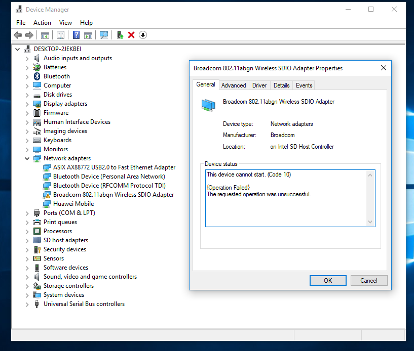 broadcom 802.11abgn wireless sdio adapter windows 10 driver download